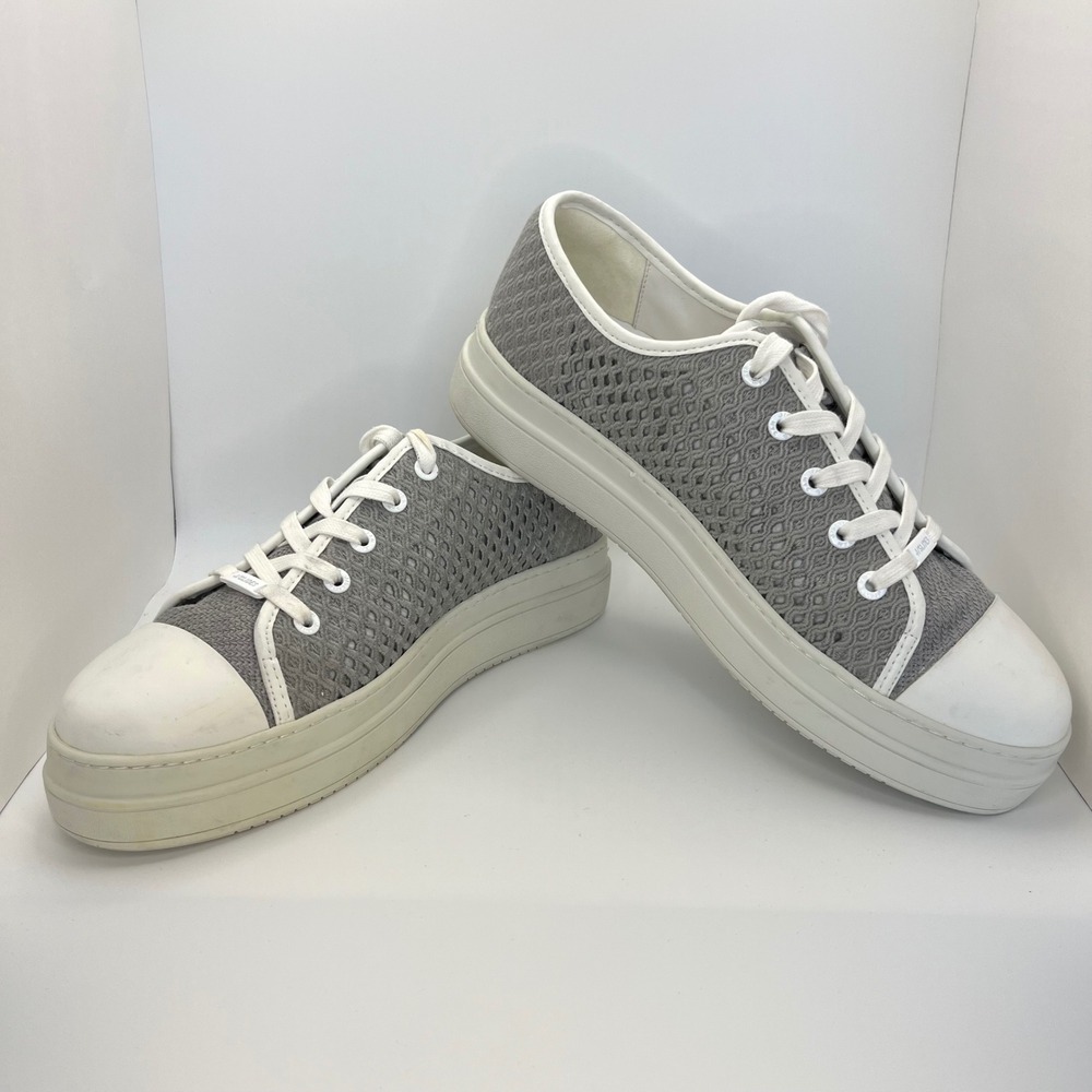 J/Slides Natasha Light Grey Crochet Mesh Platform Sneakers Womens 10 Sporty